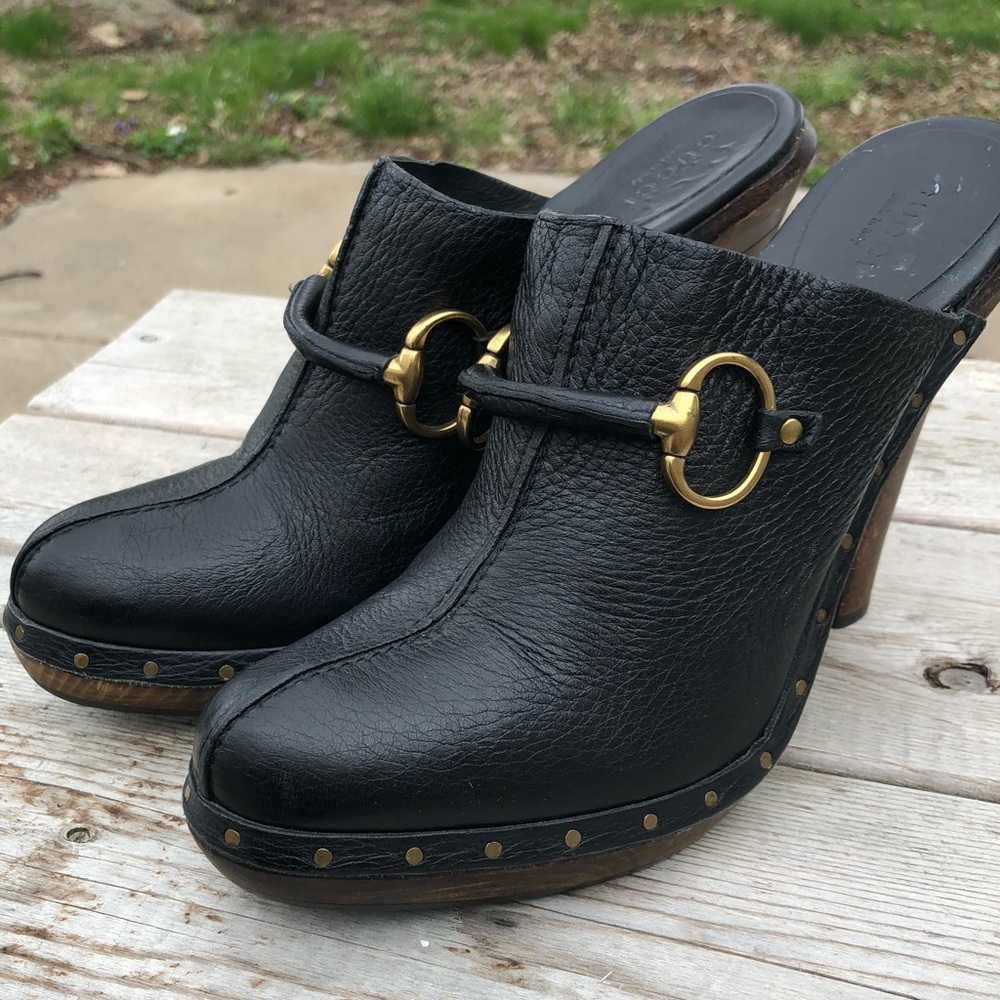 Gucci Horsebit Clogs 8.5 Black Shoes Vintage Mules - Picture 6 of 14
